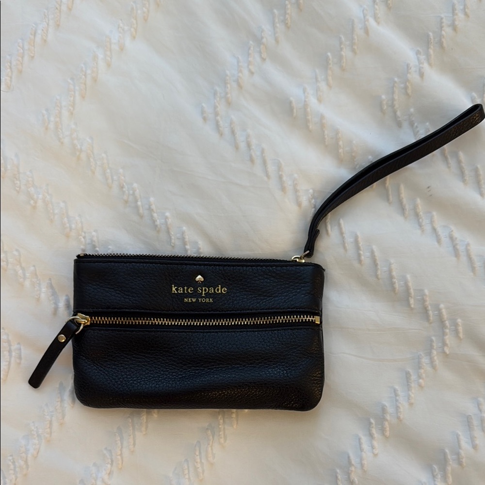 Kate Spade Black Leather Clutch with Gold Hardware